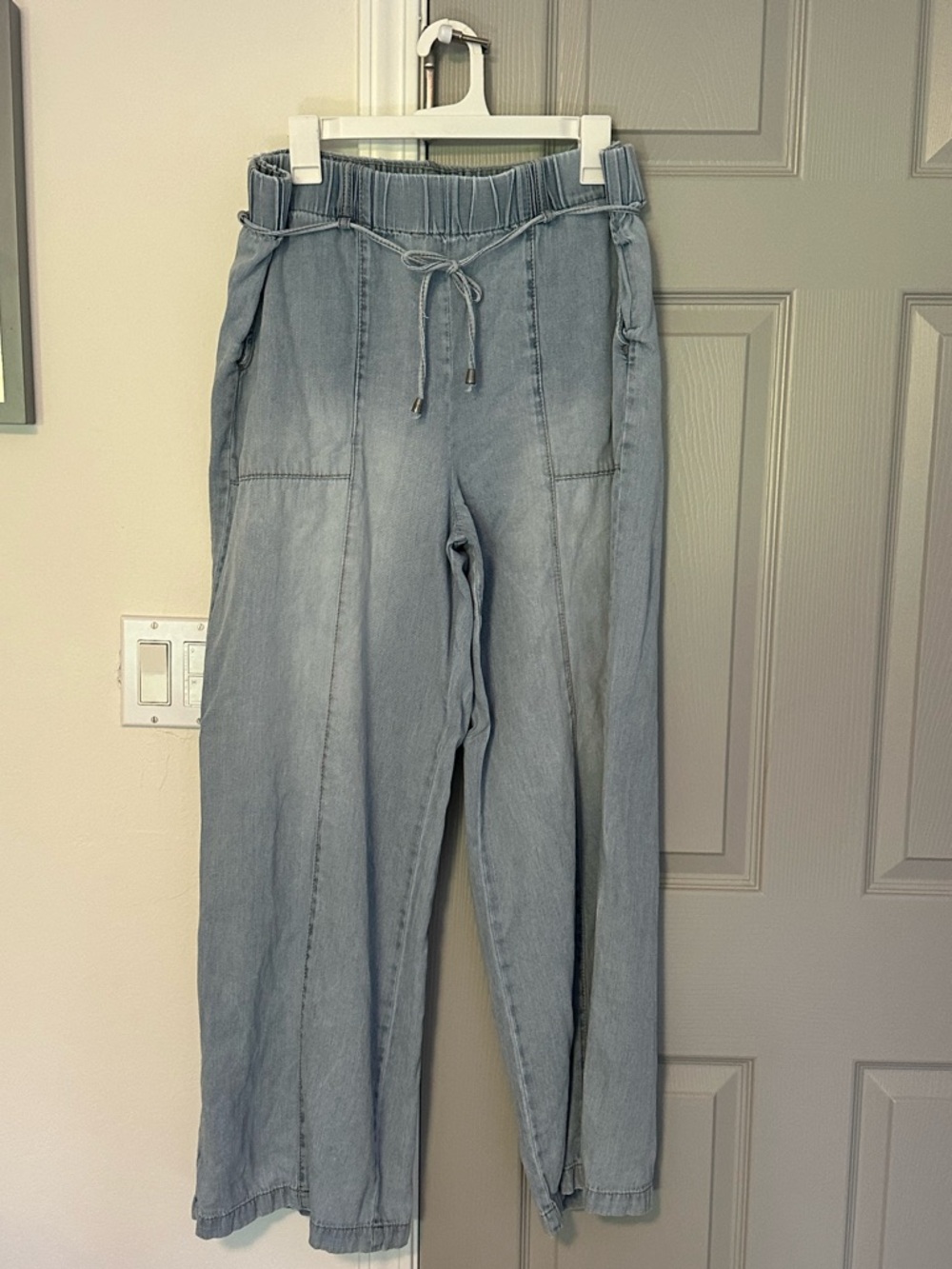 Kensie Drapey High Waist Tie Wide Leg Jeans
